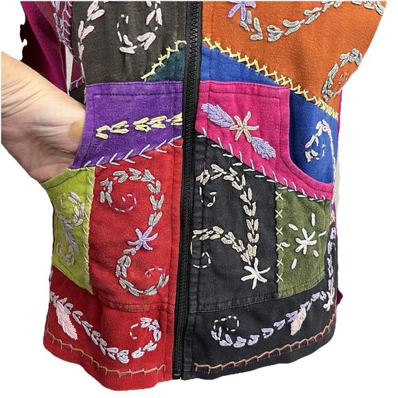 Y2K Nepal Boutique Artsy Zip Hoodie Jacket Large Boho Hippie Unique Patchwork - Picture 5 of 13